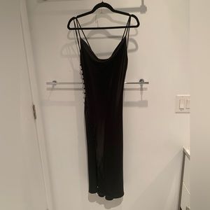 Zara black cowl slip dress with a slit on the side and bottom detail size s.